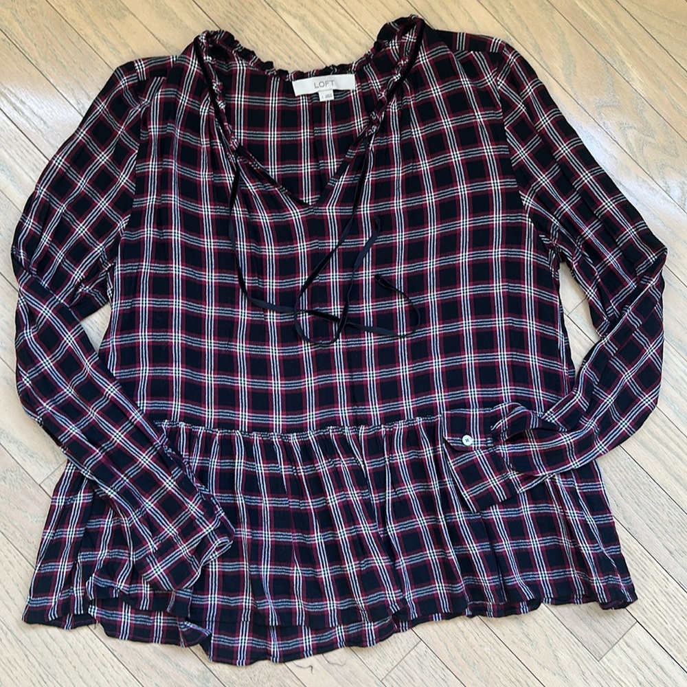 LOFT - Plaid Peplum Blouse